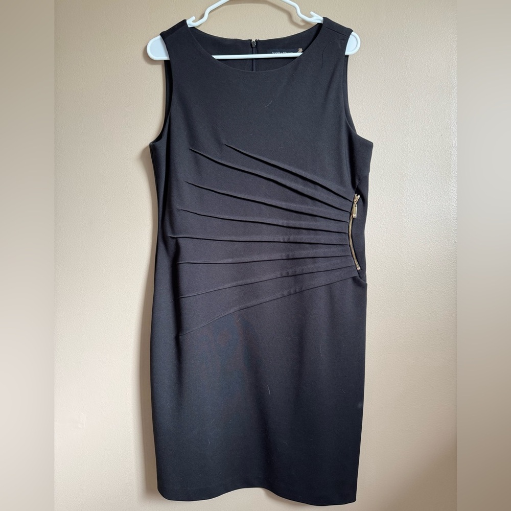 Ivanka Trump Black Midi Dress with Pleated Detail
